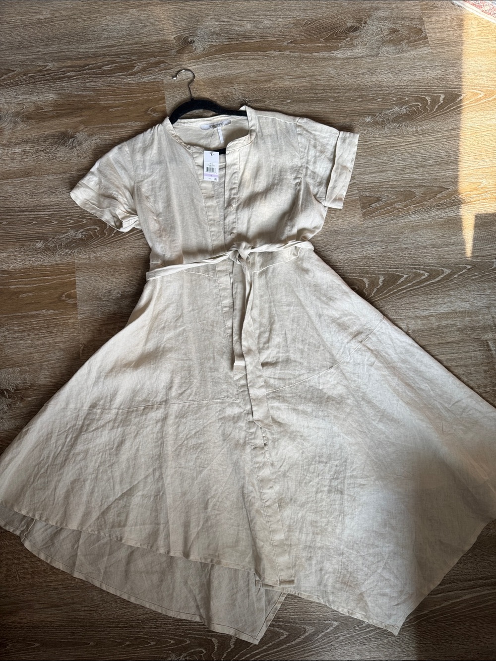 DKNY Natural Beige Tie-Waist Midi Dress